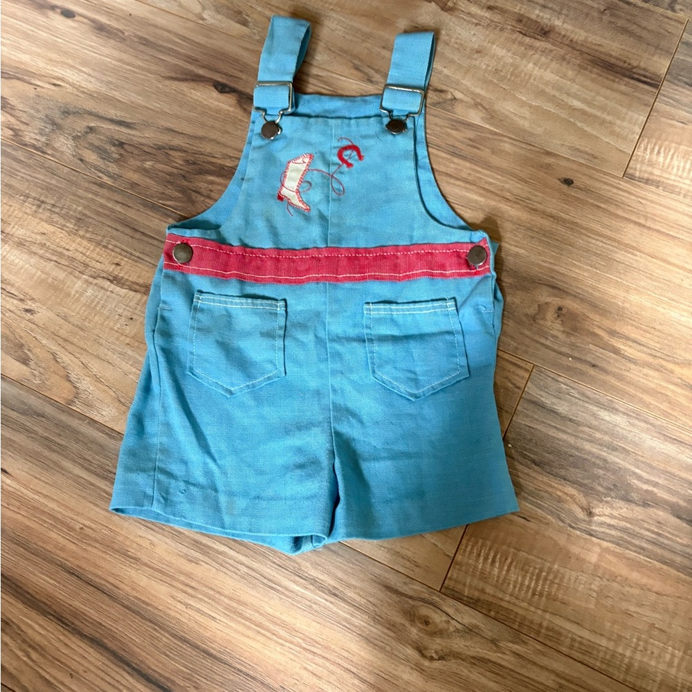 Vintage HealthtexTeal Overalls with Red Trim